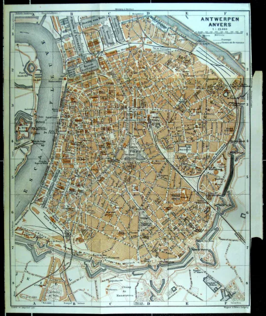 ANTWERPEN, alter farbiger Stadtplan, datiert 1910 (Anvers)