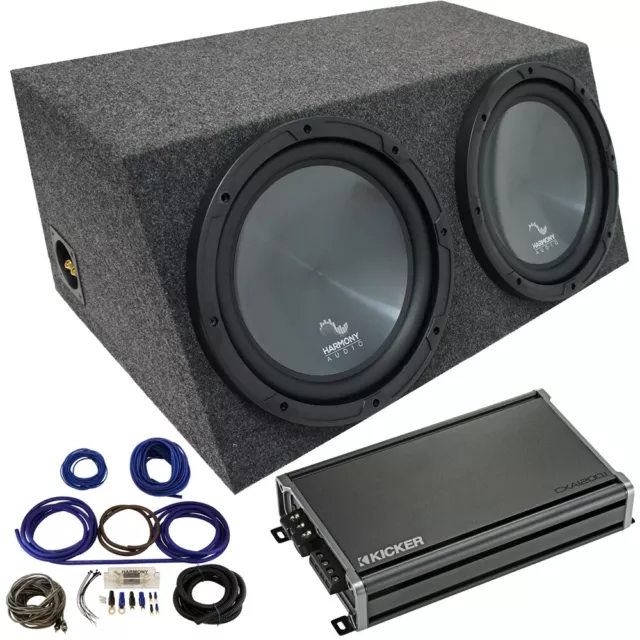 Harmony HA-R154 Sealed 15" Loaded Sub Box w/ Kicker 46CXA12001 Amp & Install Kit