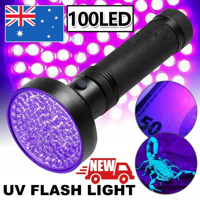 UV Torch Ultra Violet Flashlight Blacklight Light Lamp100 LED 395 nM Aluminum AU