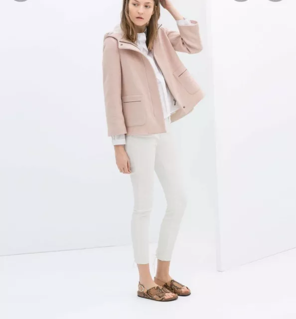 Ladies Zara Pale Pink Wool Blend Hooded Zip Front Jacket Size Medium £24.99  - Picclick Uk