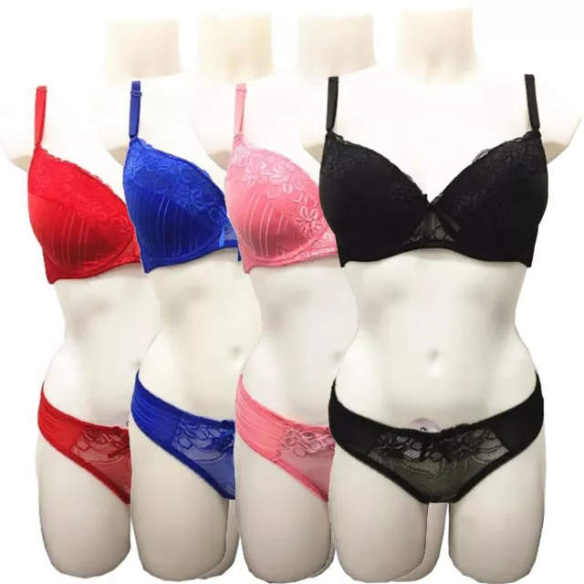 NEW WOMENS C Cup Padded Push Up Bra Panty Sets Lace Lingerie Bra