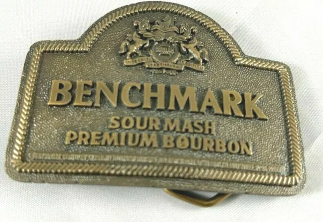 Benchmark Sour Mash Premium Bourbon Vintage 1970 Belt Buckle Indiana Metal Craft 2