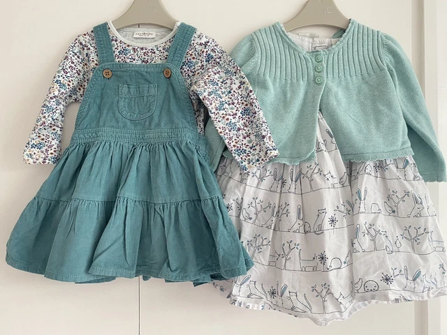 Baby Girls NEXT 6-9 Months Dress Outfit Bundle Green White Floral Cats
