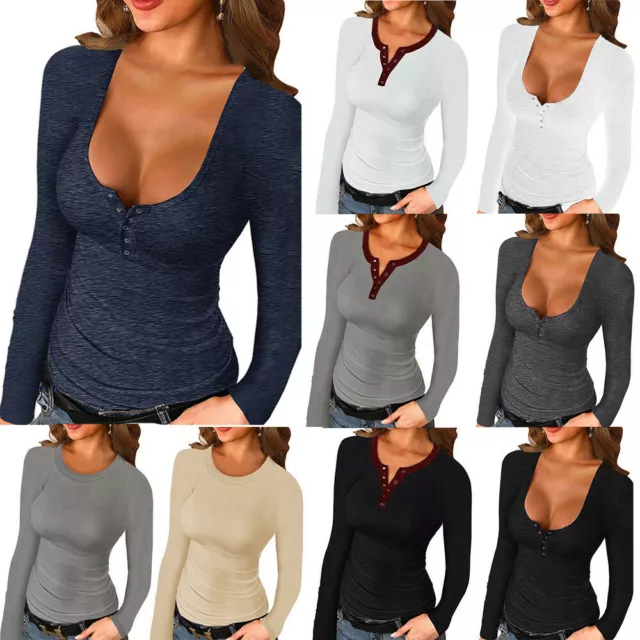 Sexy Women Blouse T Shirt V Neck Long Sleeve Button Tee Ladies Casual Slim Tops