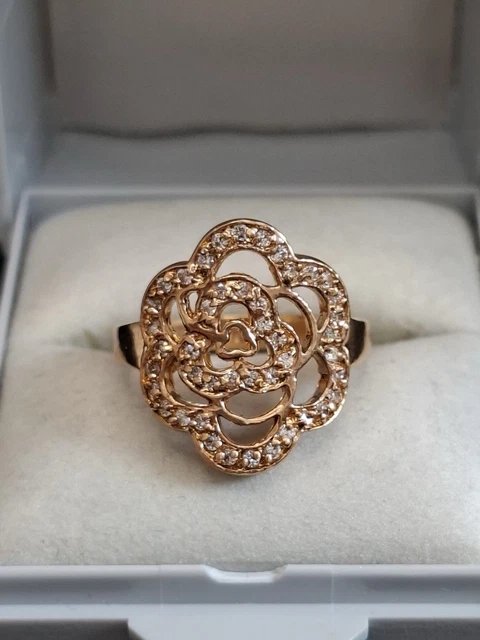 Bague Ancienne Plaquée Or Avec Zircon Et Motif Fleurs - Alliance, Créateur, Occasion, Origine France