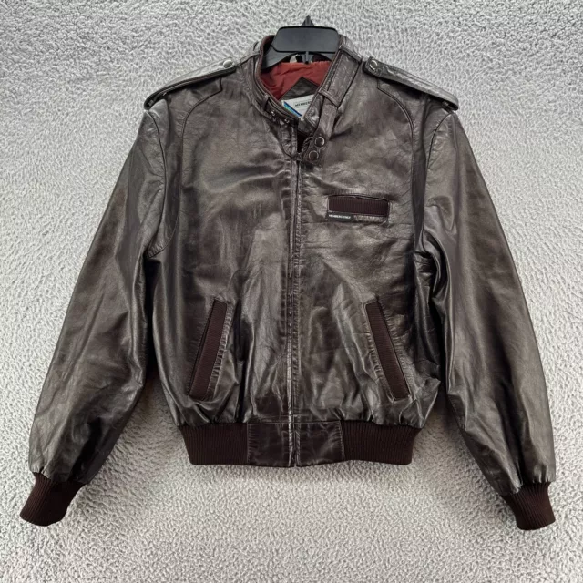 VINTAGE MEMBERS ONLY Jacket Mens 44 80s Leather Brown Bomber Cafe Racer ...