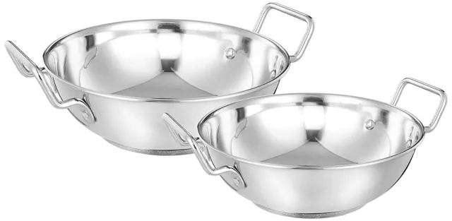 Traditional Stainless Steel Induction Bottom Kadhai Set Pack Of 2 Pieces