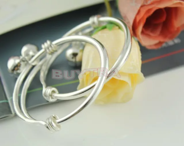 Silver Plated Newborn Kids Baby Bells Bracelet Bangles Anklet Adjustable 9K ^ EL