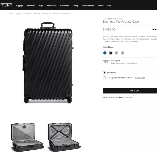 Tumi 19 degree aluminum worldwide trip packing online case