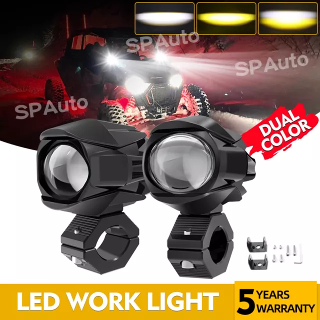 2Pcs Motorcycle Driving Fog Lights 3" LED Work Auxiliary Spot Pods White/Yellow