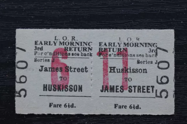 Liverpool Overhead Railway Ticket LOR HUSKISSON to JAMES STREET No 5607