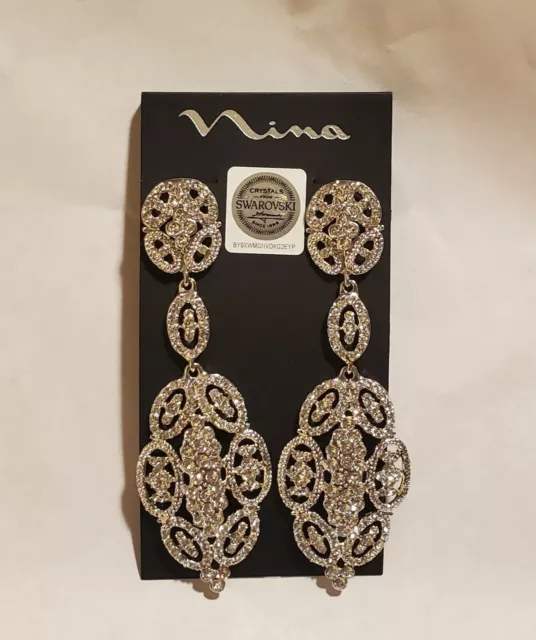 Nina Glamorous Swarovski Crystal Drop Earrings In Silver 3