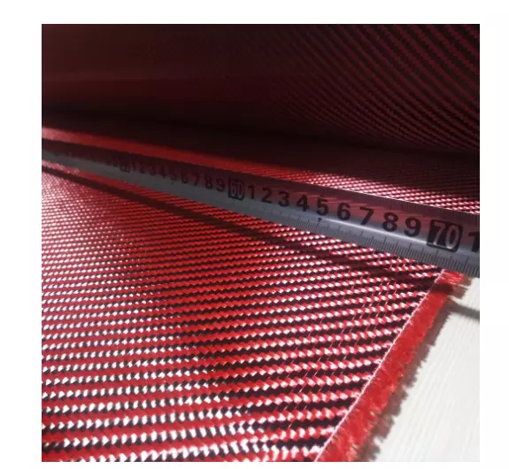Red Aramid 3K 1100D Carbon Fiber Mix Cloth 200gsm Twill 27"/70cm Hybrid Fabric