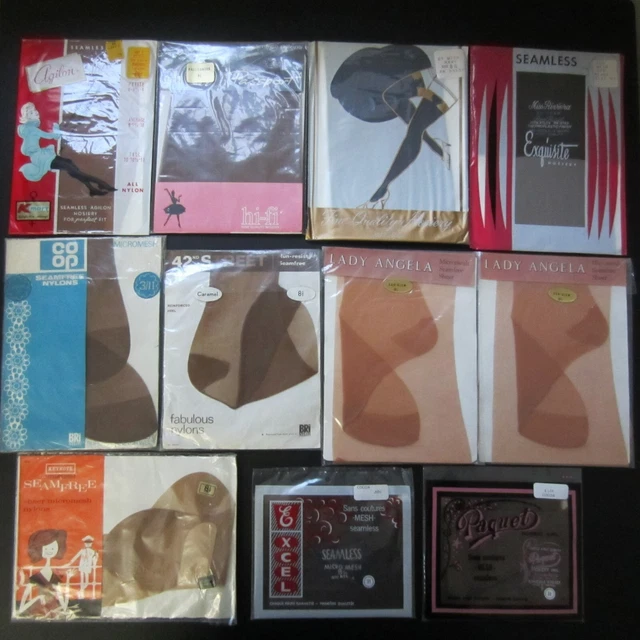 11pr Vintage RHT Nylon Stockings 8.5" + 9" in Off Black, Navy, Cocoa, Brown (#C)