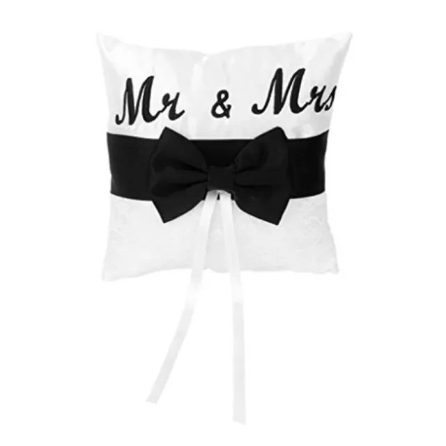 Cojín de anillo blanco para boda - Mr & Mrs bucles de satén
