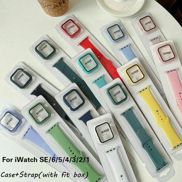 Soft Silicone iWatch Band Wrist Strap Screen Case For Apple Watch 6 5 4 3 2 1 SE 2