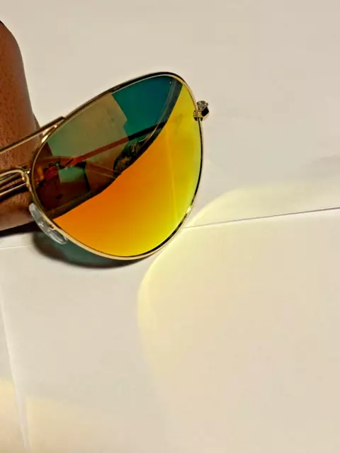RAY BAN AVIATOR Sunglasses Gold Frame With Orange Mirror Lenses 58mm ...