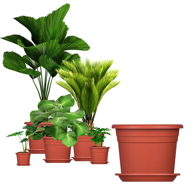 5x Blumentopf mit Untersetzer 18cm rund Kunststoff Pflanzkübel Töpfe terrakotta