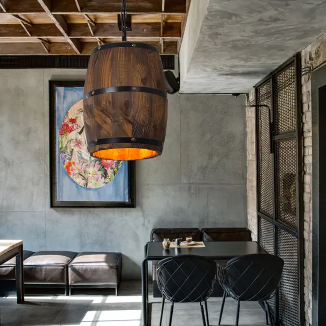 Wine Wood Barrel Hanging Pendant Ceiling Lamp Fixture Bar Cafe Light Retro Lamp