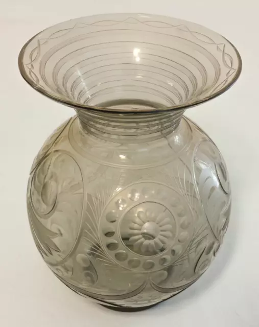 Beautiful c1900 Acid Etched & Wheel Cut Czech Art Nouveau Glass Vase