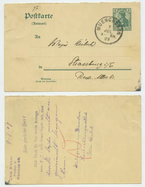 106578 - Ganzsache P 75 A - Postkarte - München 7.7.1909 nach Strassburg i.E.