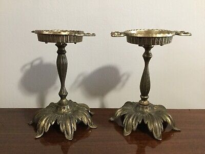 Vintage Brass Pair Ornate Art Nouveau Floral Candlesticks Taper Holders  AS IS