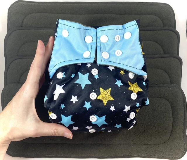 Cloth Diaper 4 Inserts Washable Adjustable Snap Fit Unisex Reusable Set 5pc Lot