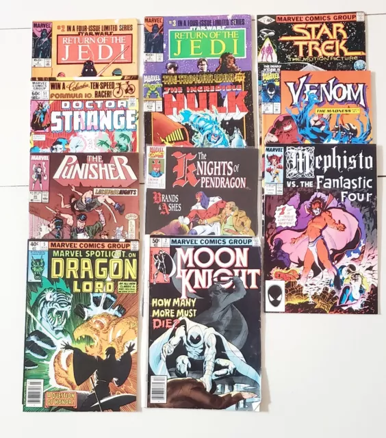 Marvel 11 Comics Lot - Moon Knight Hulk Punisher Venom Dr Strange 1980s Copper