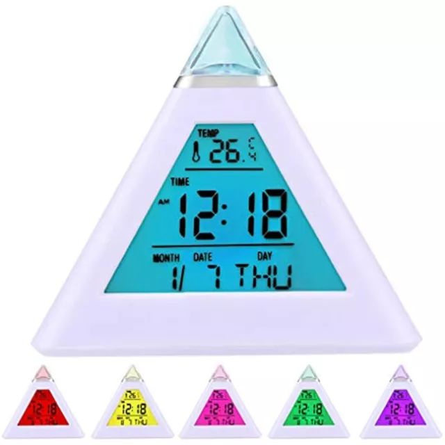 7 Colour Changing Digital Alarm Clock LED Night Light Kids Bedroom Calendar