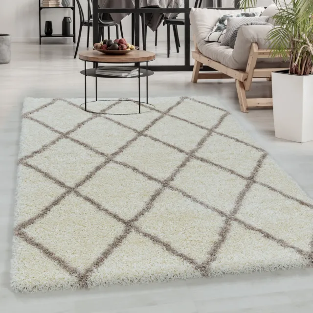 Alfombra de piso alto diseñador alfombra peluda rombo líneas superficie suave CREMA