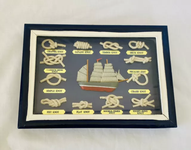 Vintage Cottage Chic Framed Nautical Sailing Knots Wall Art Shadow Box 5x7