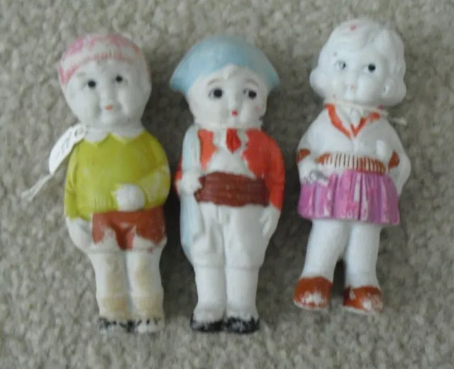 Lot of 3 Vintage 1920s Japan Bisque Girl and Boy Character Figurines 3 1/2" Tall