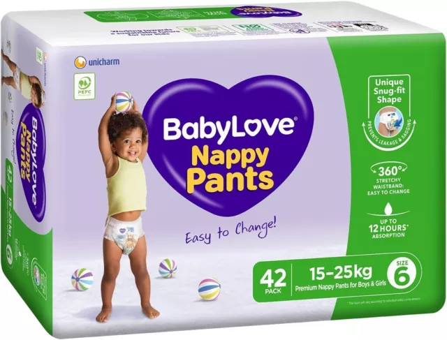 Babylove Nappy Pants Size 6 (15-25Kg) | 84 Pieces (2 X 42 Pack)