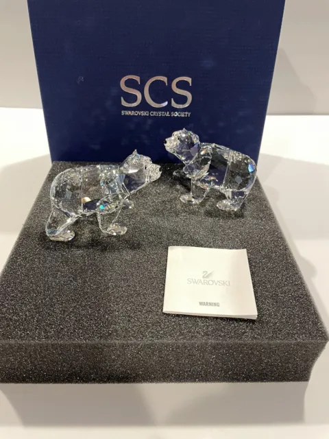 Swarovski Crystal Retired set of Polar Bear Cubs Crystal AB Moonlight Figurine
