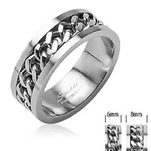 New Mens 316L Stainless Steel Spin Chain Ring Band Choose Size Uk Seller (H41)