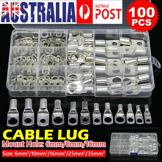 100PCS Battery Copper Cable Lugs Crimp Ring Terminals Electrical Wire Connectors