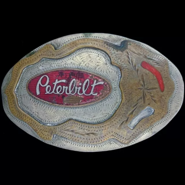 G Silver Peterbilt Truck Logo Semi Driver Trucker Western Gift Vtg Belt Buckle