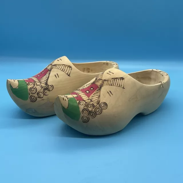 Vintage Wooden Clogs / Shoes Made In Holland Windmill Design
