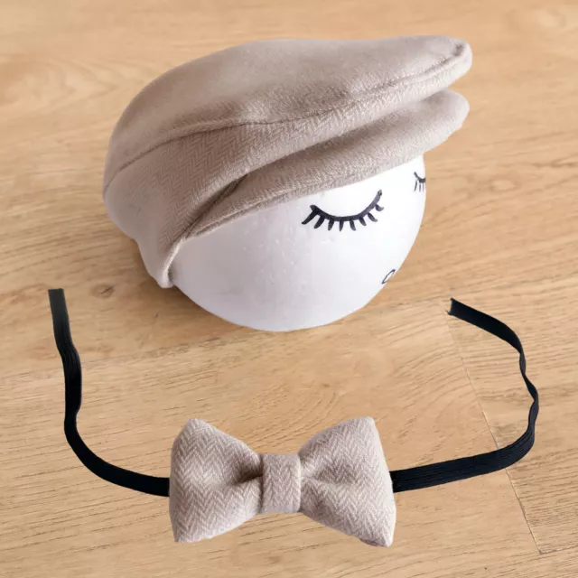 Baby Photography Props Newborn Peaked Cap Set Herringbone Bow Tie 3