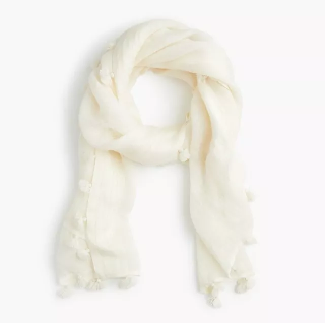 J. Crew NWT Women's Summerweight Pom-Pom Scarf - Ivory