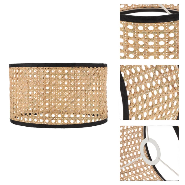 HOMCOM Lampe de table lampe de chevet style vintage rustique abat-jour en rotin 20 x 41H cm beige noir