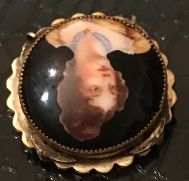 Antique Victorian Cameo Portrait Brooch Hand Painted Porcelain Queen Louise 10k 3