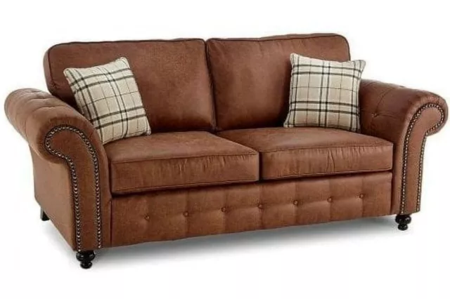 New Oakland High Quality 3 Seater Faux Leather Sofa Tan