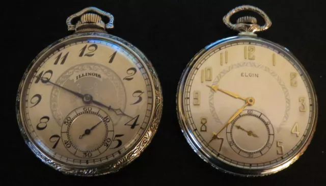 2 Vintage American Pocket Watches. Elgin, Illinois,. 14Ct Rolled Gold, Working