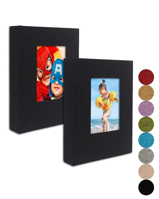 Álbum de fotos pequeño 4x6 - páginas transparentes, cubierta de lino con ventana frontal, paquete de 2,