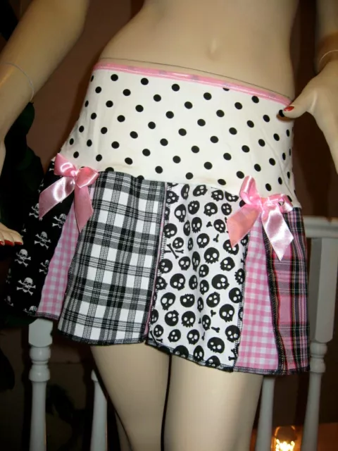 Baby Pink Skirt Skulls  Black tartan Party Lolita Roller Derby Festival Retro UK 3