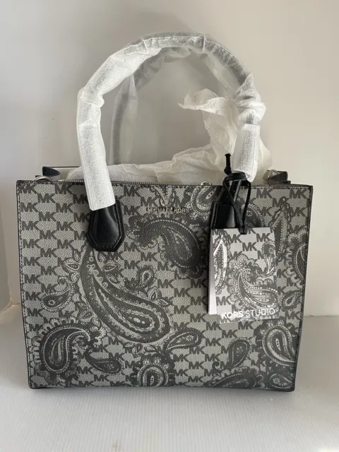 Michael Kors Paisley Mercer Large Convertible Tote/Shoulder Bag in Black/Grey