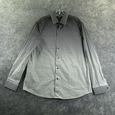 Apt 9 Mens Button Up Dress Shirt 17.5 37 Black White Check Long Sleeve Slim Fit