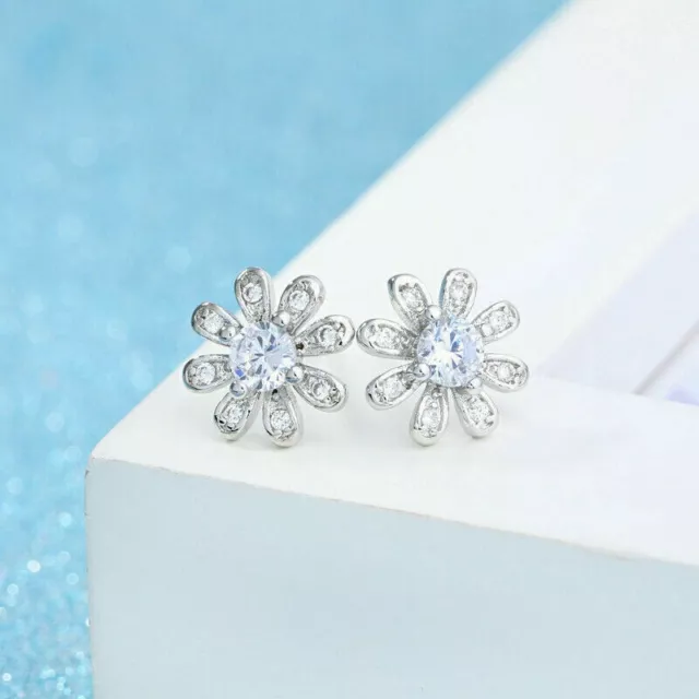 925 Sterling Silver Cute CZ Daisy Flower Stud Earrings Women Girl Gift UK