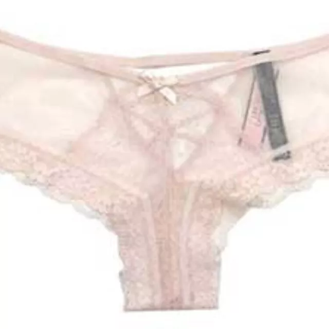 Victorias Secrets Very Sexy Pink Ivory Flor Mesh Lace-UpCheeky Panty MEDIUM